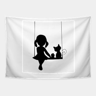 Girl and cat Tapestry