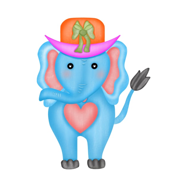 Cute blue elephant wearing hat. by Onanong art design shop.