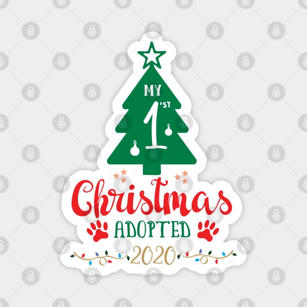 My First Christmas Adopted 2020, Xmas Tree Ugly Pajamas Gift Magnet by Printofi.com