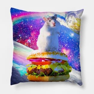 Rainbow Space Hamster Riding Burger Pillow