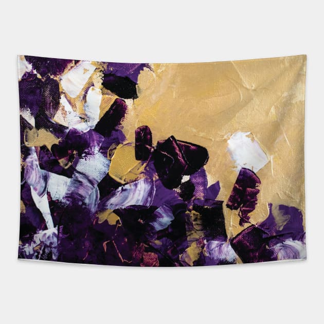 Majestic Gold and Purple Abstract Paint Tapestry by polliadesign