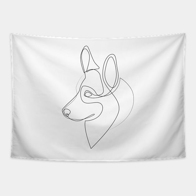 Welsh Corgi Pembroke - one line drawing Tapestry by addillum