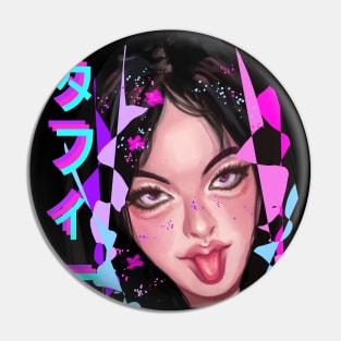 Retrowave Kawaii Girl in Toffee Pin