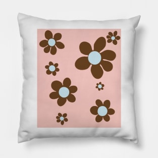 pattern flower blue brown pink 70s Pillow