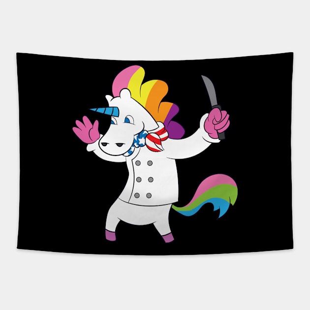 Chef Knife T Shirt | 4th of July US Flag Unicorn Gift Tapestry by Gawkclothing