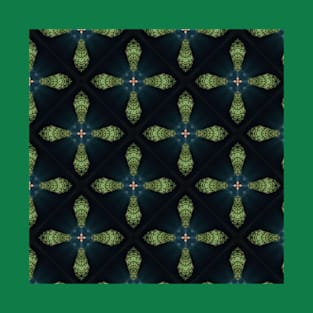 green and blue cross pattern on black background T-Shirt
