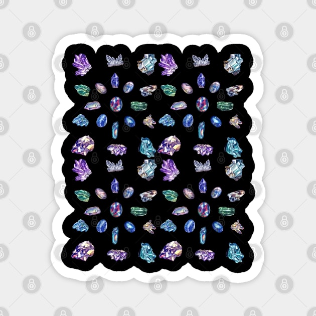 Crystals 2 - Gemstones Watercolor Pastel Black Magnet by Bramblier