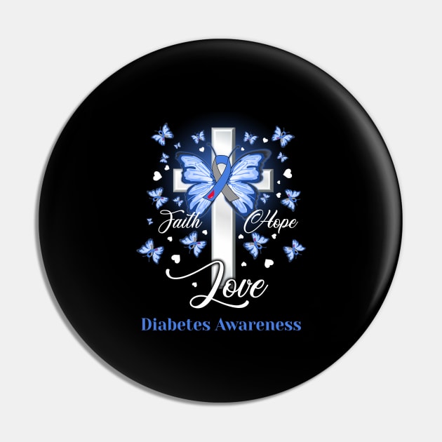 Butterfly Cross Faith Hope Love Diabetes Awareness Gift Pin by HomerNewbergereq