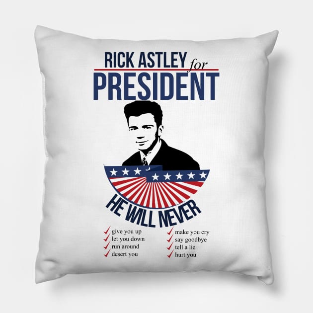 Rick Astley for President Pillow by mariansar