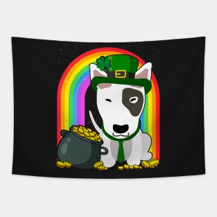 Bull Terrier Rainbow Irish Clover St Patrick Day Dog Gift print Tapestry