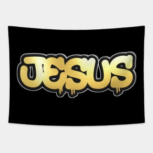 Shiny black and Gold JESUS word ver15 Tapestry