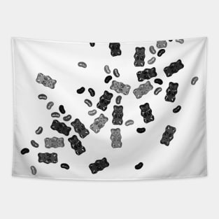 Black and White Gummy Bears Explosion Tapestry