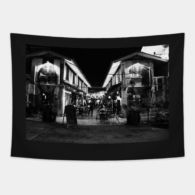 Blurry view into a Coffee shop area with street art Tapestry by kall3bu