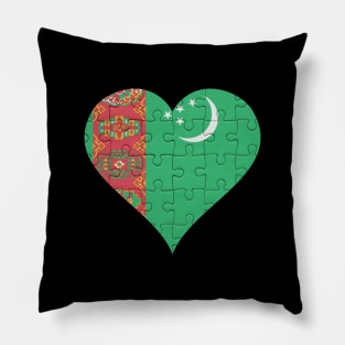 Turkmenistani Jigsaw Puzzle Heart Design - Gift for Turkmenistani With Turkmenistan Roots Pillow