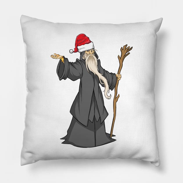 Funny Christmas Holiday Santa Hat-Wearing Magical Wizard Pillow by Contentarama