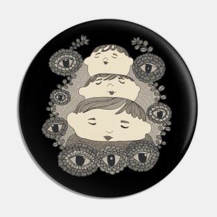 Mystical Fusion: Boy and Eyes Flower Designs Pin