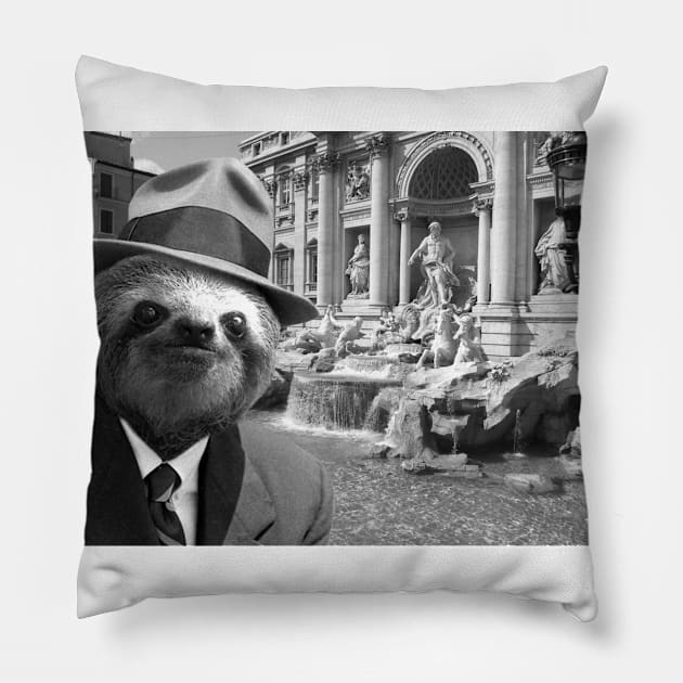 Sloth in Rome in front of Trevi Fountain - Print / Home Decor / Wall Art / Poster / Gift / Birthday / Sloth Lover Gift / Animal print Canvas Print Pillow by luigitarini
