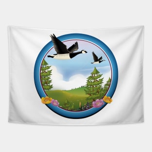 Cute cartoon landscape logo Tapestry