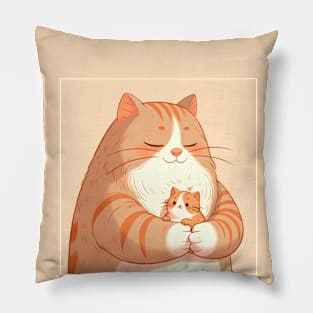 Orange Big Cat hugging a kitten Pillow