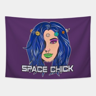 Space Chick Alien Planet Orbit Tapestry