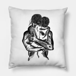 Man and woman hugging sketch Pillow