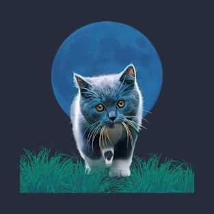 Cat under Blue moonlight T-Shirt