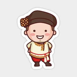 Cute Russian Villager in Traditional Clothing Cartoon Magnet