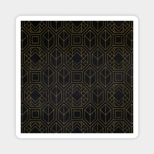 Charcoal Black and Gold Art Deco Pattern Magnet