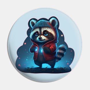 Magic Raccoon Wearing red sweater Pin