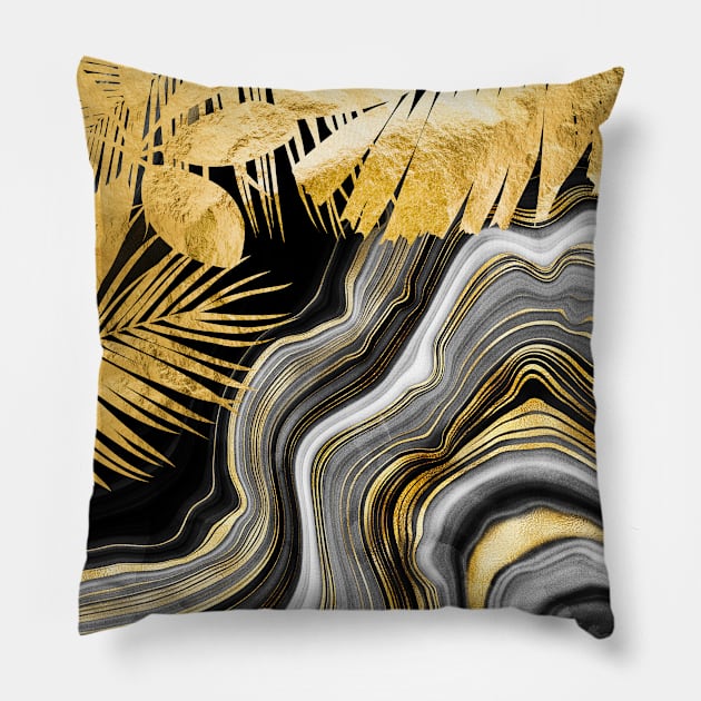 Black Gold marble tropic Pillow by GreekTavern