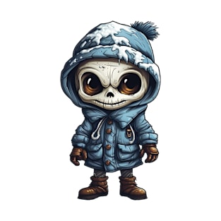 Spooky figure of a skull in a mask wearing a cloak, perfect for Halloween, covered with snow ! T-Shirt