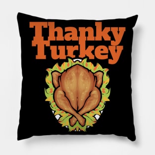 Thanky Turkey Roasted Turkey On Plate Thanksgiving Pillow