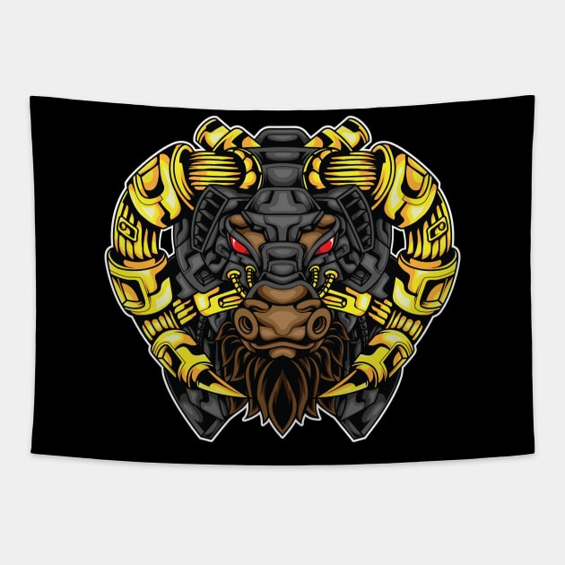 Cool Mecha Style Bull Tapestry by Designs by Darrin
