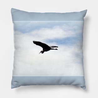 Great Blue Heron Flying Past the Clouds Above Trojan Pond 3 Pillow