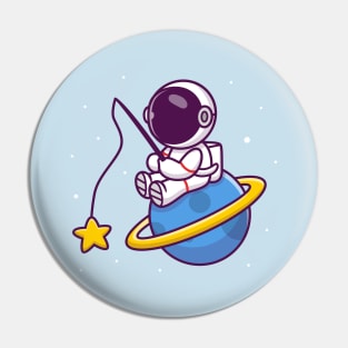 Cute Astronaut Fishing Star On Planet Pin