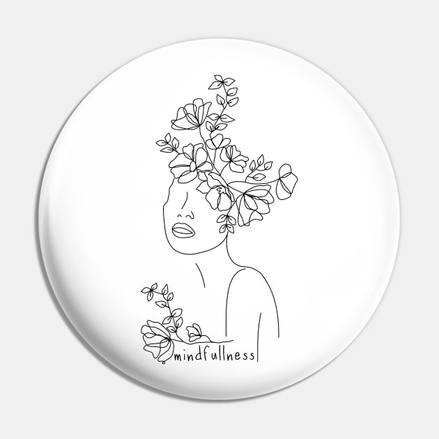 Frau mit Blumen im Haar, Minimalistisch, Line-Art Pin by TheGreenside