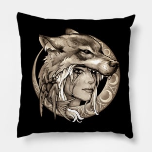 Wolf & Swallow - Art Nouveau Medallion [SEPIA] Pillow