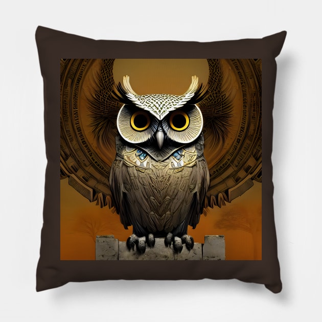 Owl guardian of the temple of Athena Pillow by Saraahdesign