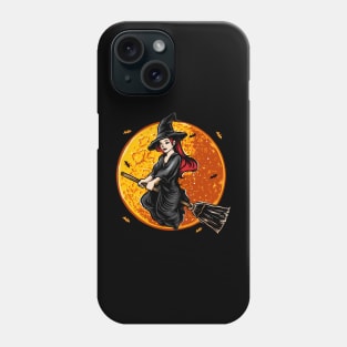 Flying witch with moon Halloween Phone Case