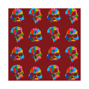 Colorful Skull Pattern Wpap Style Red Background T-Shirt