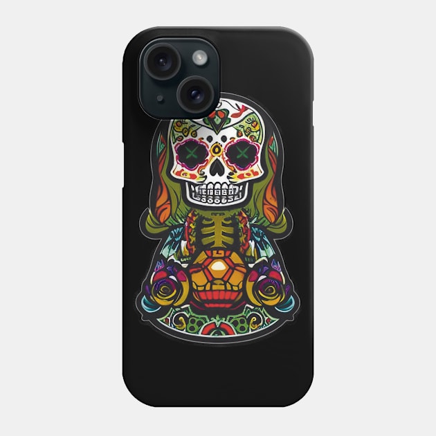 Dancing Shadows: A Graceful Sugar Skull Skeleton with Candlelight Phone Case by ImaginativeInkPOD