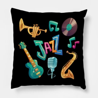Jazz Day Illustration Instruments Pillow