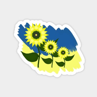 Blooming sunflowers on a blue and yellow background. Colors of the Ukrainian flag. Magnet