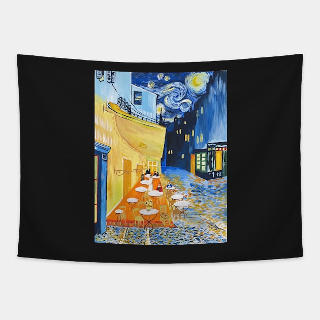 A Combination of Van Gogh's Pieces into a Cafe Terrace at Night Tapestry by vickykuprewicz