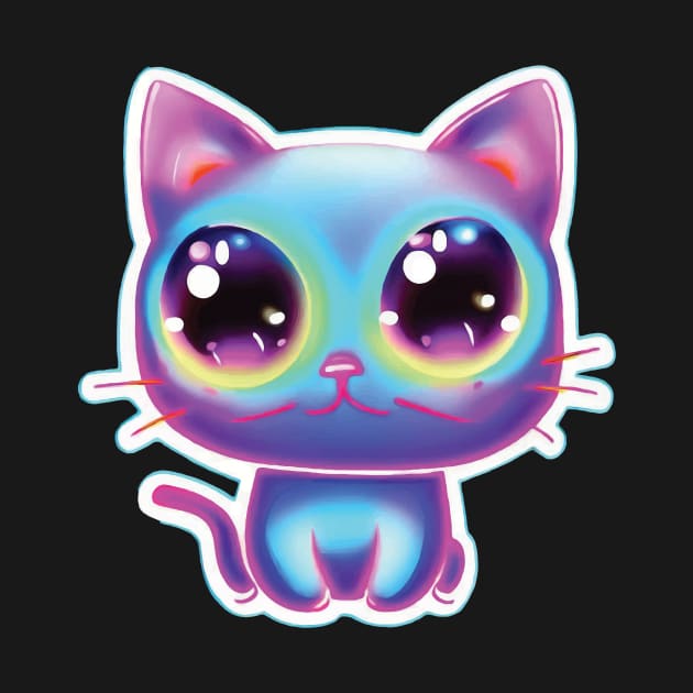 a neon cat with big eyes and dilated pupils illustration by Arteria6e9Vena