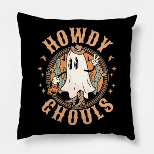 Howdy Ghouls Western Halloween Ghost Spooky Season Retro Pillow