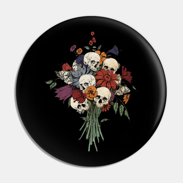 Flowery Creative Skull Halloween T Shirt Pin by SailorDesign
