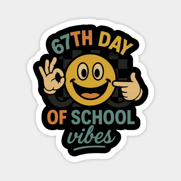 67th Day of School Vibes – Retro Smiley with OK Hand Magnet by ArtistTee ⭐⭐⭐⭐⭐