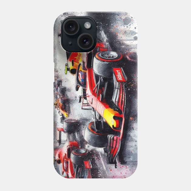 Artistic illustration of high speed racing cars in Las Vegas Phone Case by WelshDesigns