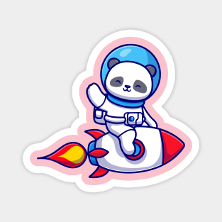 Cute Panda Astronaut Riding Rocket And Waving Hand Cartoon Magnet